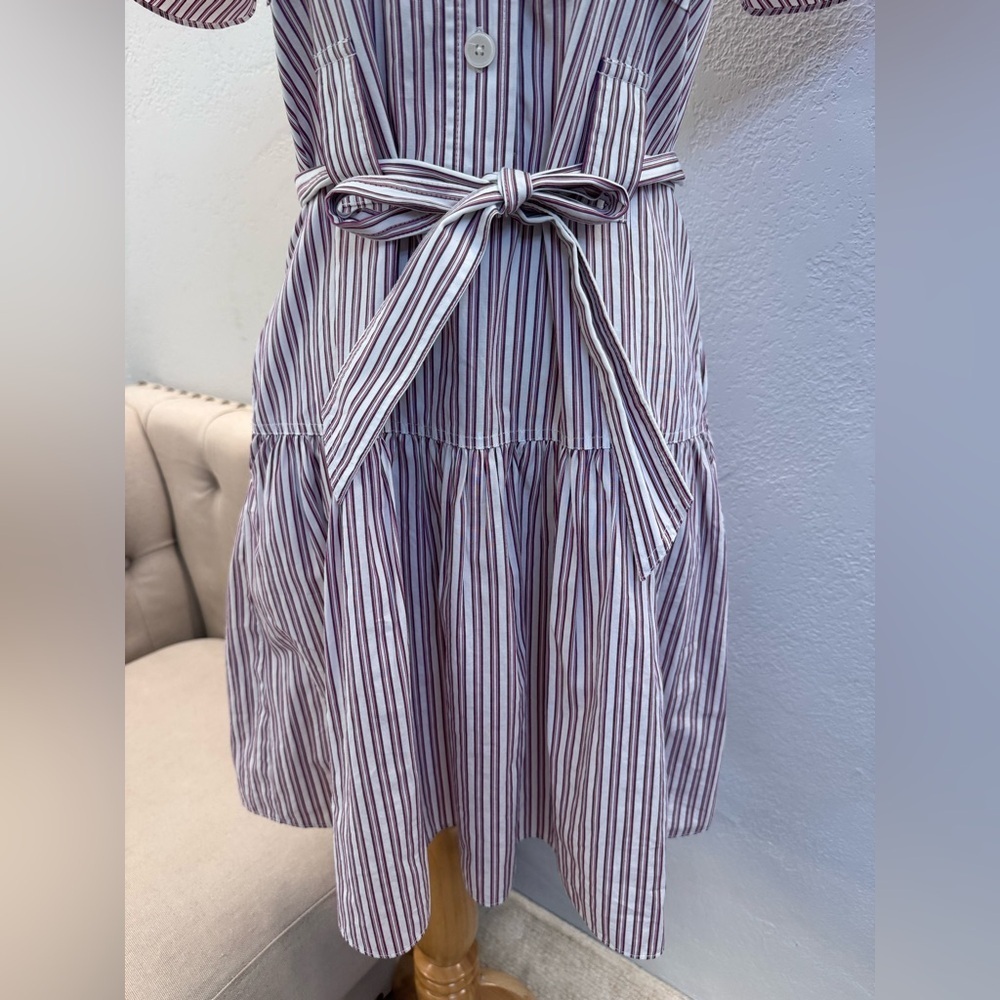 DEREK LAM 10 CROSBY Pei Striped Cotton Mini Shirtdress Color: RED MULTI 2 - Picture 4 of 12